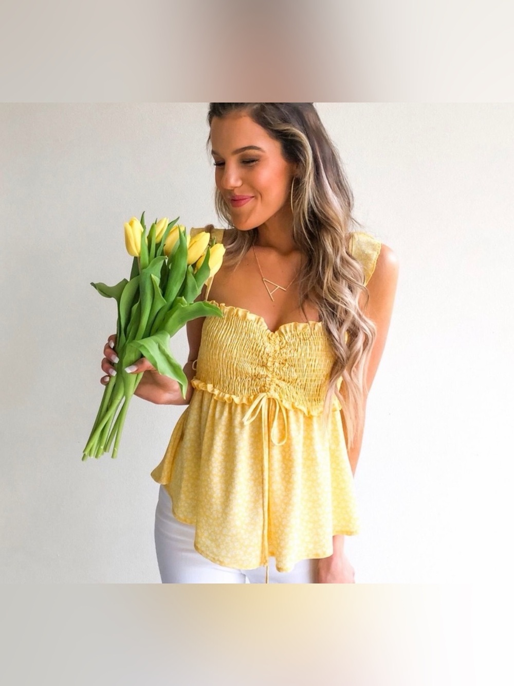 Pink Lily Yellow Floral Tank Top - Picture 2 of 11